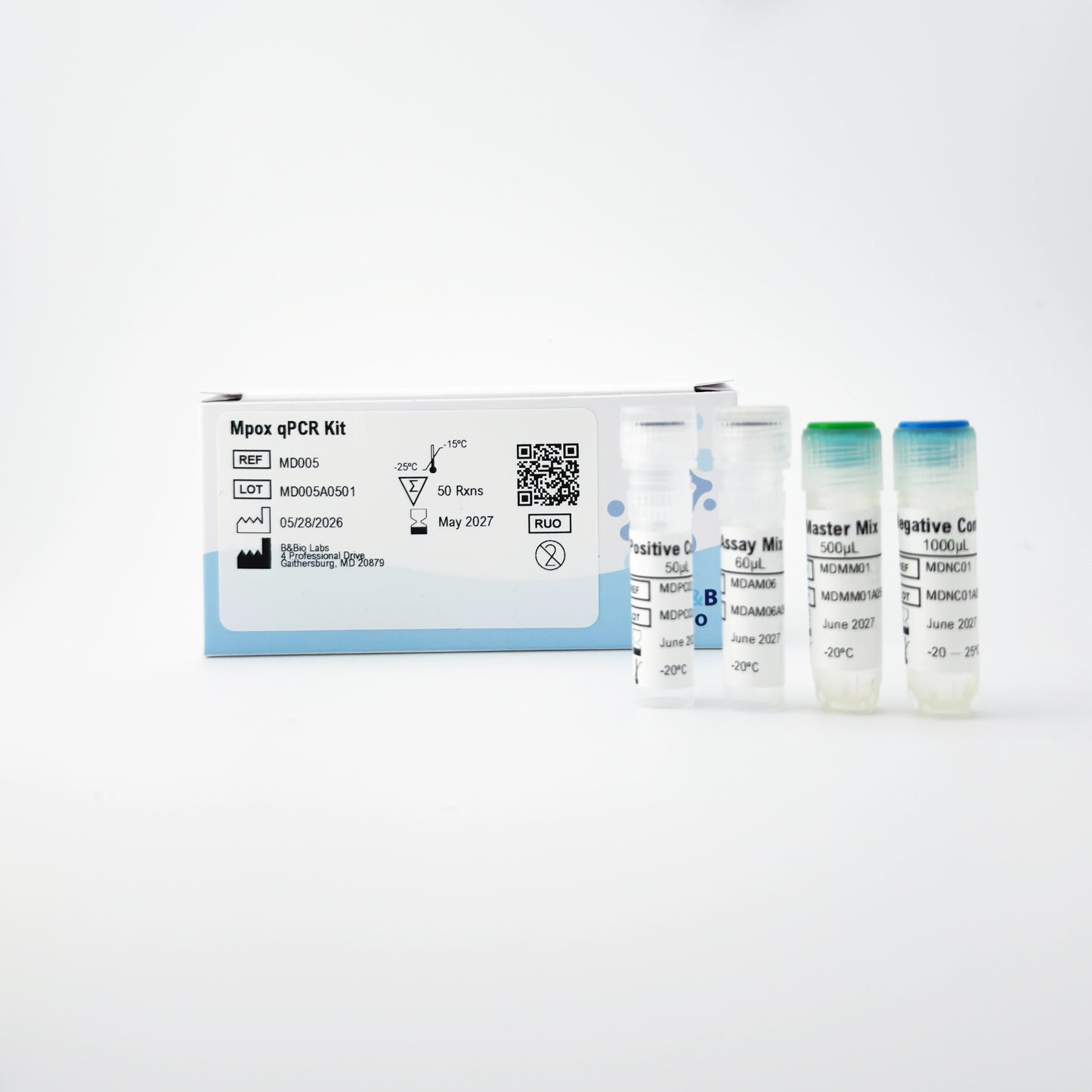 Mipoz qPCR Kit with reagent tubes on a white background