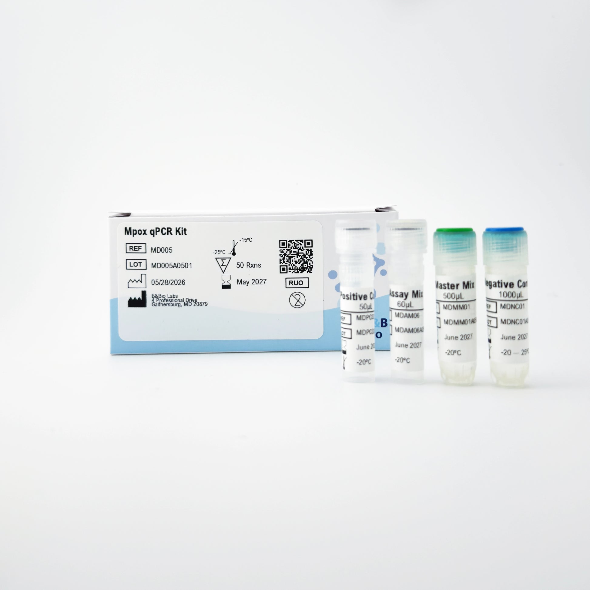 Mipoz qPCR Kit with reagent tubes on a white background
