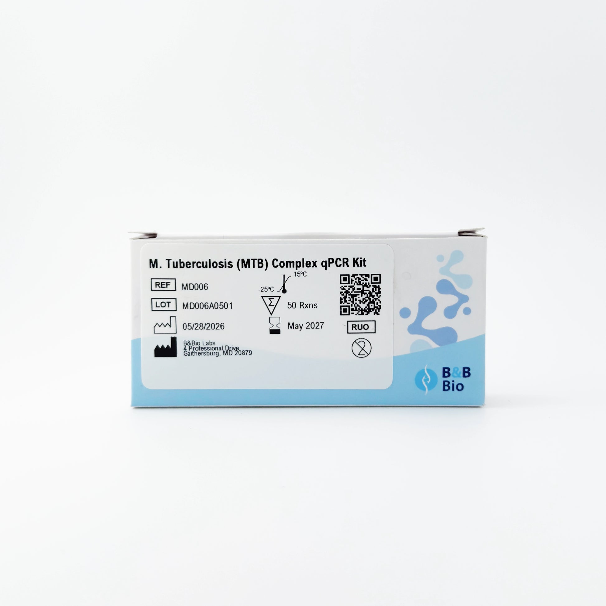 M. Tuberculosis (MTB) Complex qPCR Kit packaging with BBL Bio branding on a white background