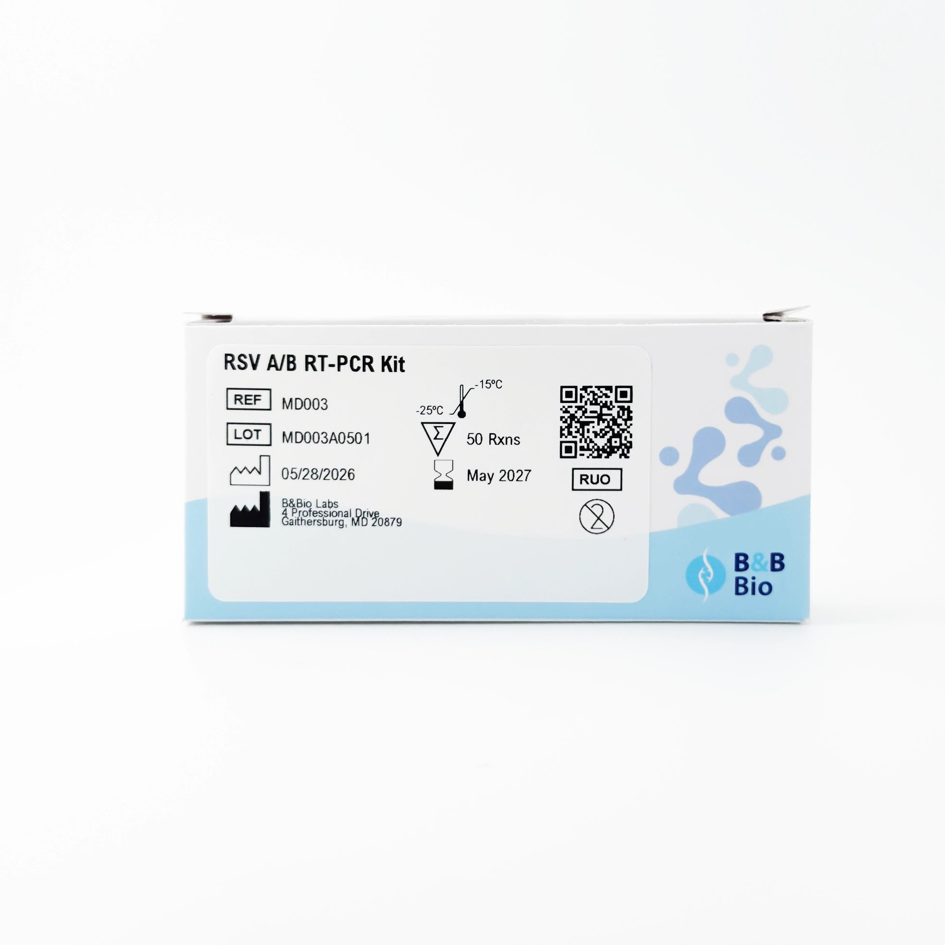 RSV A/B RT-PCR Kit packaging with B&B Bio branding on a white background